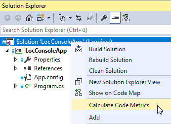 In Visual Studio we can collect the code metrics from the solution explorer