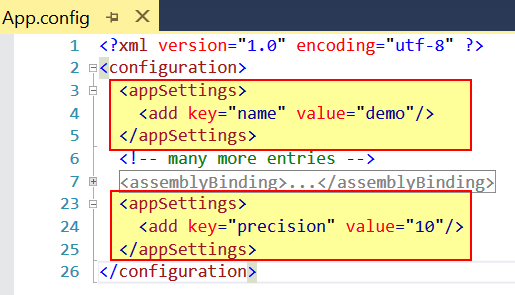 in appsettings I got twice the same section