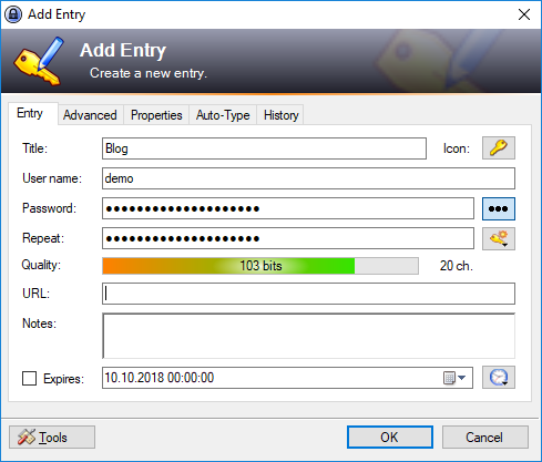 Add a new password to your store