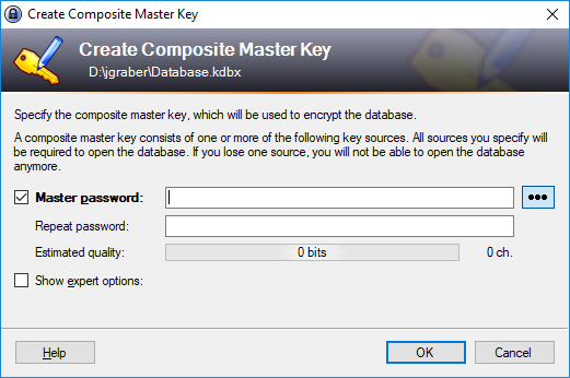 Define your master password