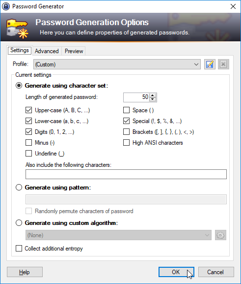 Define the rules to generate a new password