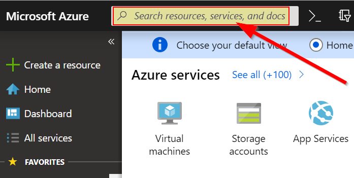 Search box in Azure top menu