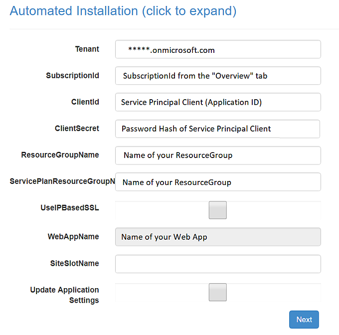 Values from various places are needed to configure the service