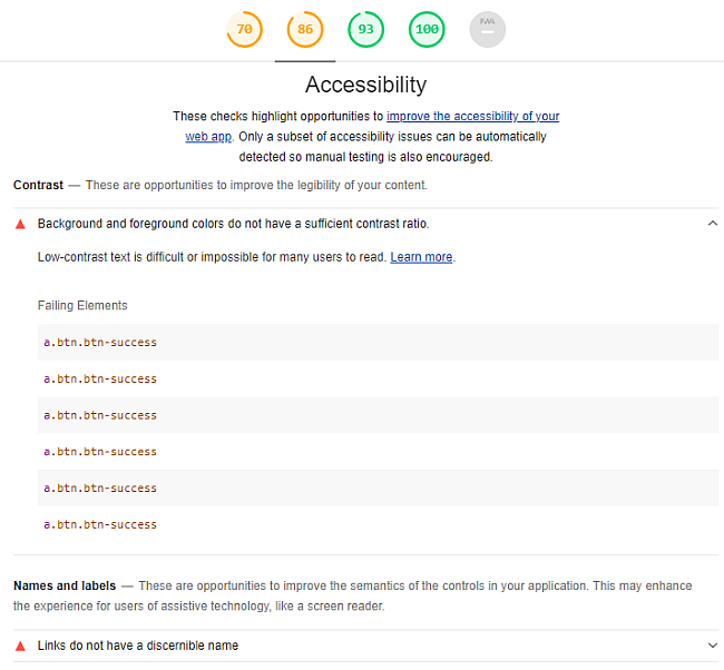 Lighthouse Report for JGraber.ch at the beginning