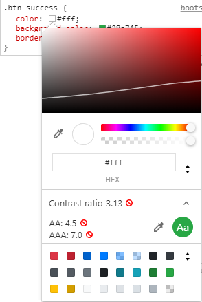 Google Chrome offers a colour picker that shows you the contrast ratio
