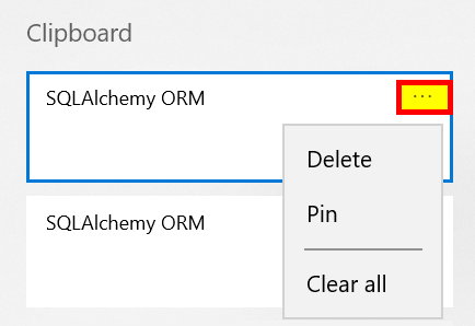 The three dots on the right corner of an entry are the entry point to the context menu