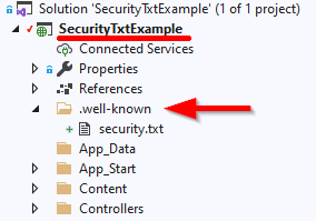 Create the .well-known folder next to App_Start folder
