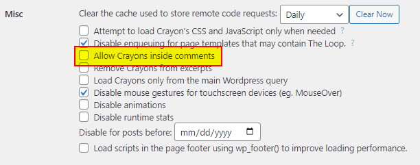 The settings dialog has a section Misc in which you can uncheck the option for comments