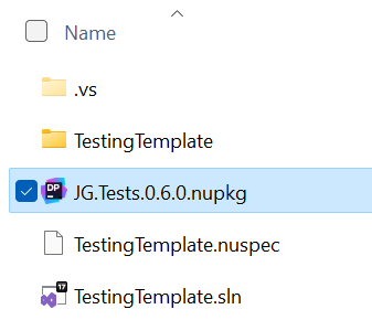 There is now a NuGet file with our project template next to the *.sln file