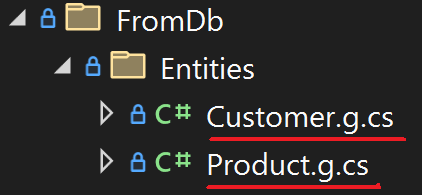 We got two classes inside the folder FromDb\Entities