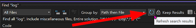 There is now a refresh icon in the Find results