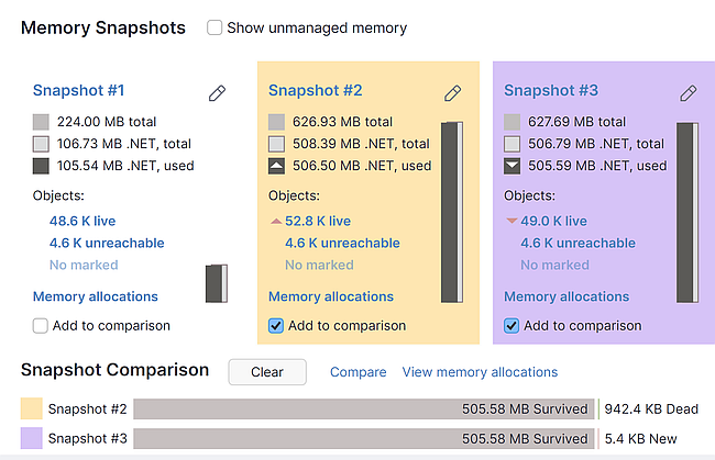 We can compare two snapshots at once.