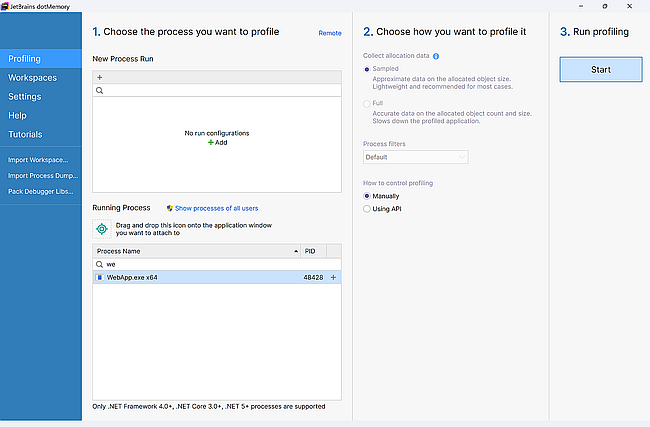 Our application should show up in the Running Process section.