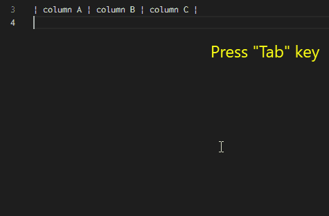 With the tab key we can jump through the table.