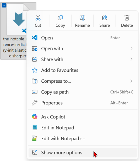 The new context menu shows up.