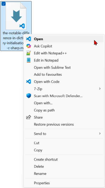 The old context menu with the helpful options.