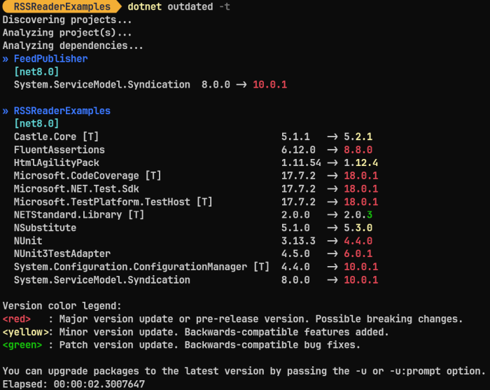 We now have 13 outdated packages in our two projects.
