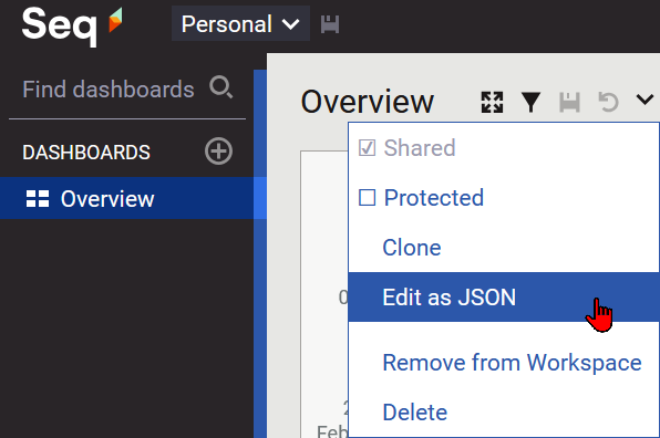 The context menu is next to the title of the dashboard at the top left corner.