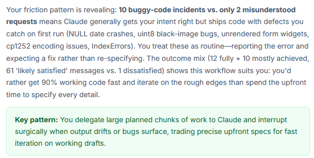 The report shows our usage and ends with a key pattern that distils our style of work.