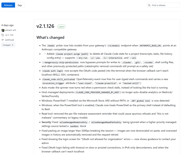 We get the release date and the version number in the changelog with all the things that changed in this specific version.