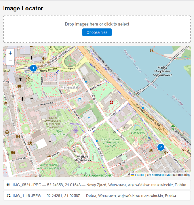 We see numbered flags that match the images and we can see the address of the location.