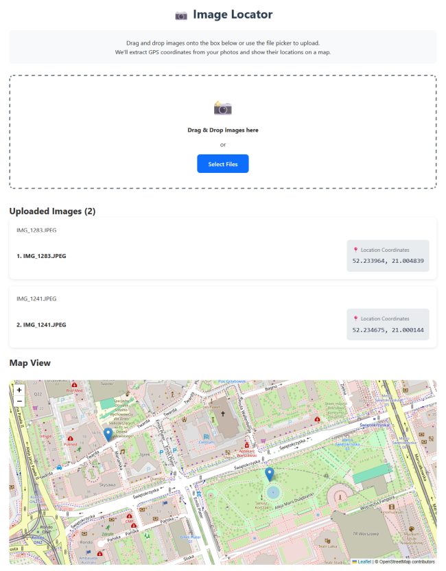 I can upload images and the map display shows where the picture was taken.